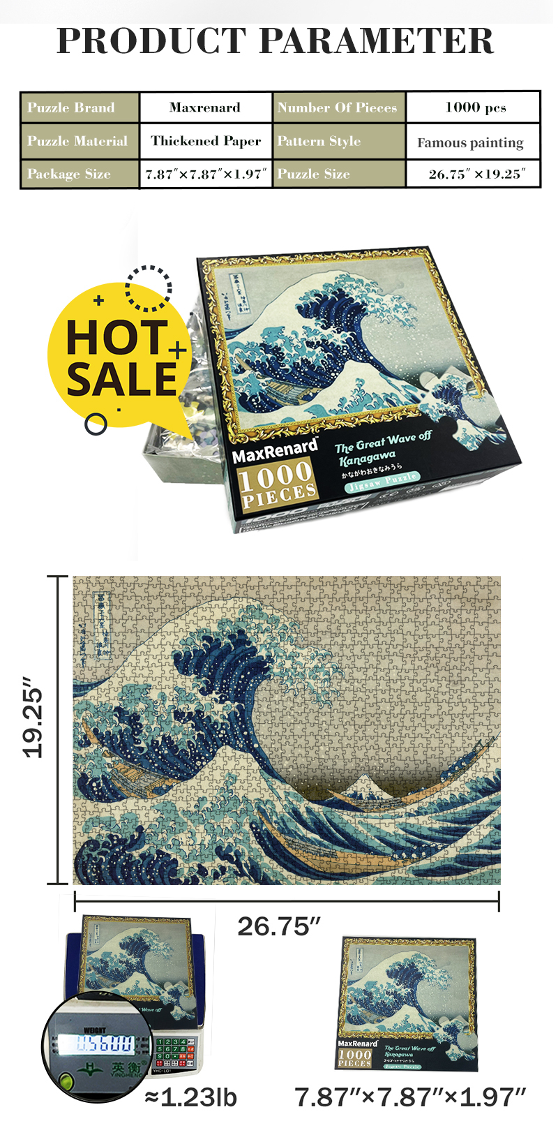MaxRenard Adults 1000 Piece Difficult Jigsaw Puzzles 50*70cm The Great Wave Off Kanagawa Environmental Theme Series