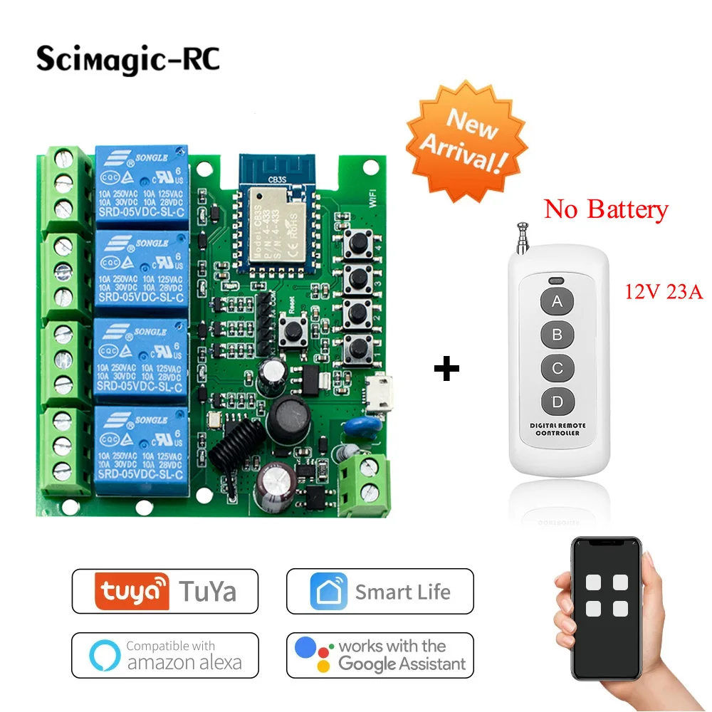 Tuya Wifi Smart Switch Module Support 1/4 Way Control,App Remote Control Light Breaker 85-250V 7-32V Work with Alexa Google Home