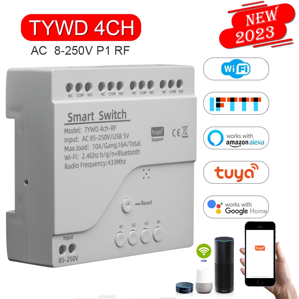 Tuya Wifi Smart Switch Module Support 1/4 Way Control,App Remote Control Light Breaker 85-250V 7-32V Work with Alexa Google Home