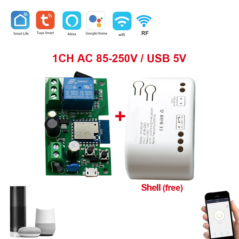 Tuya Wifi Smart Switch Module Support 1/4 Way Control,App Remote Control Light Breaker 85-250V 7-32V Work with Alexa Google Home