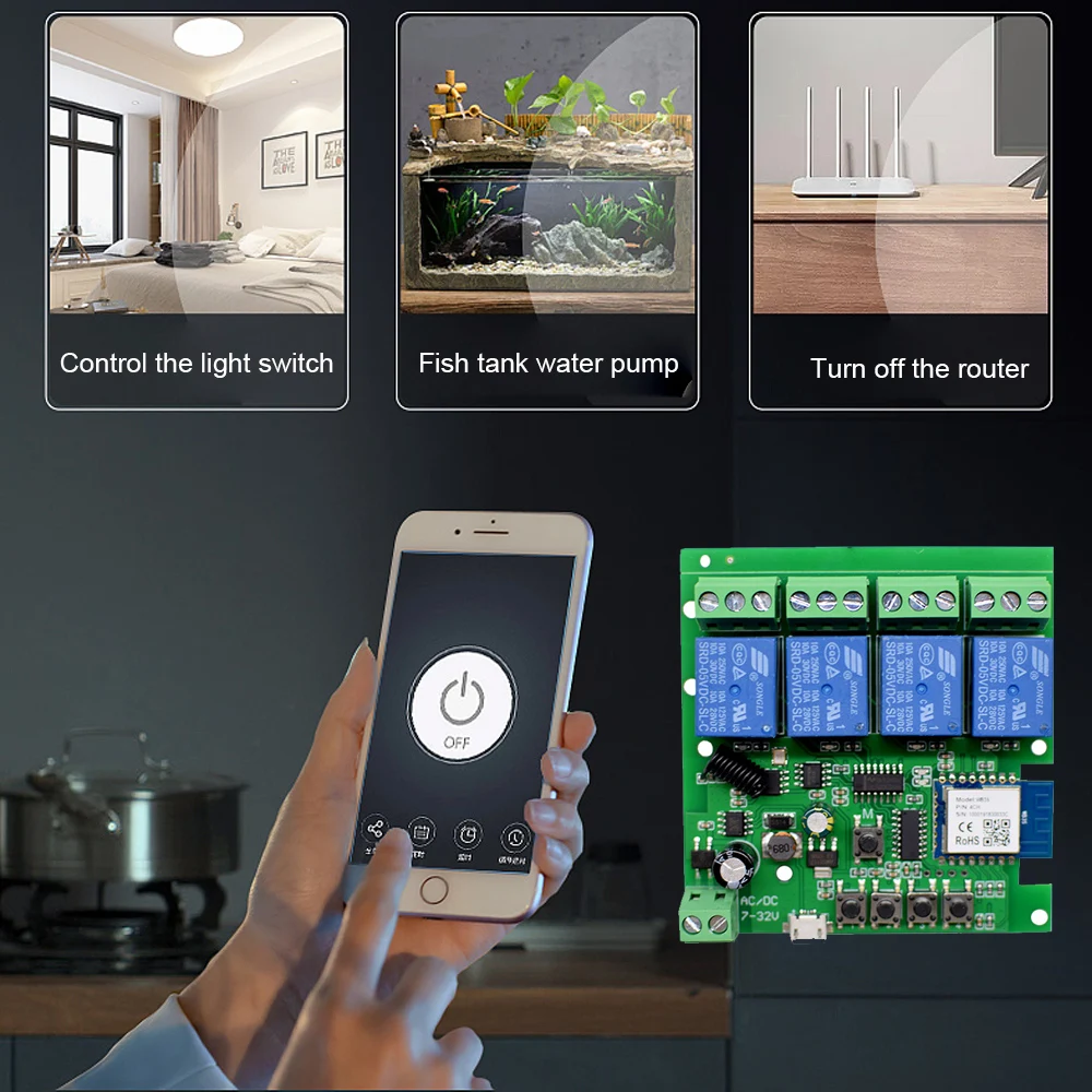 Tuya Wifi Smart Switch Module Support 1/4 Way Control,App Remote Control Light Breaker 85-250V 7-32V Work with Alexa Google Home