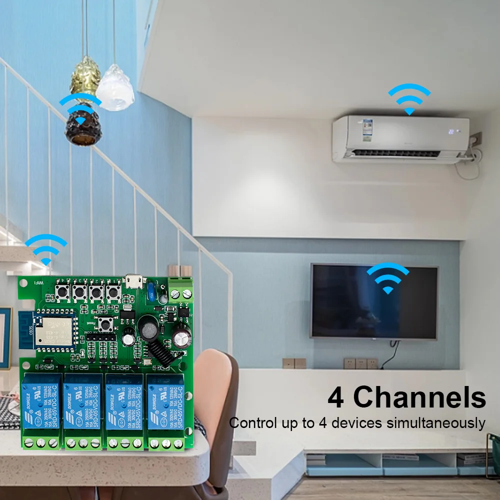 Tuya Wifi Smart Switch Module Support 1/4 Way Control,App Remote Control Light Breaker 85-250V 7-32V Work with Alexa Google Home