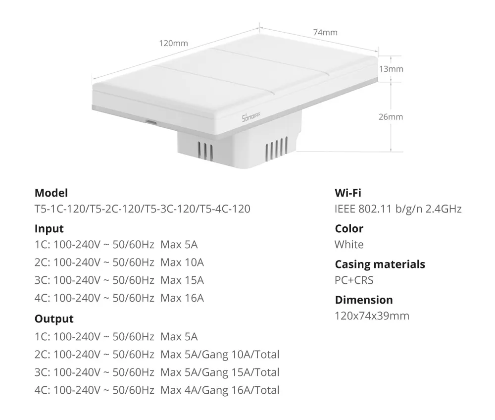 SONOFF TX Ultimate Smart WiFi Wall Switch Full Touch Access LED Multi-Sensory eWeLink Remote Control via Alexa Google Alice