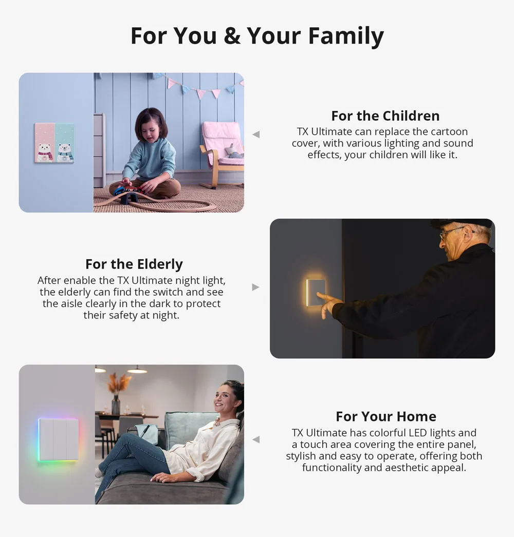 SONOFF TX Ultimate Smart WiFi Wall Switch Full Touch Access LED Multi-Sensory eWeLink Remote Control via Alexa Google Alice