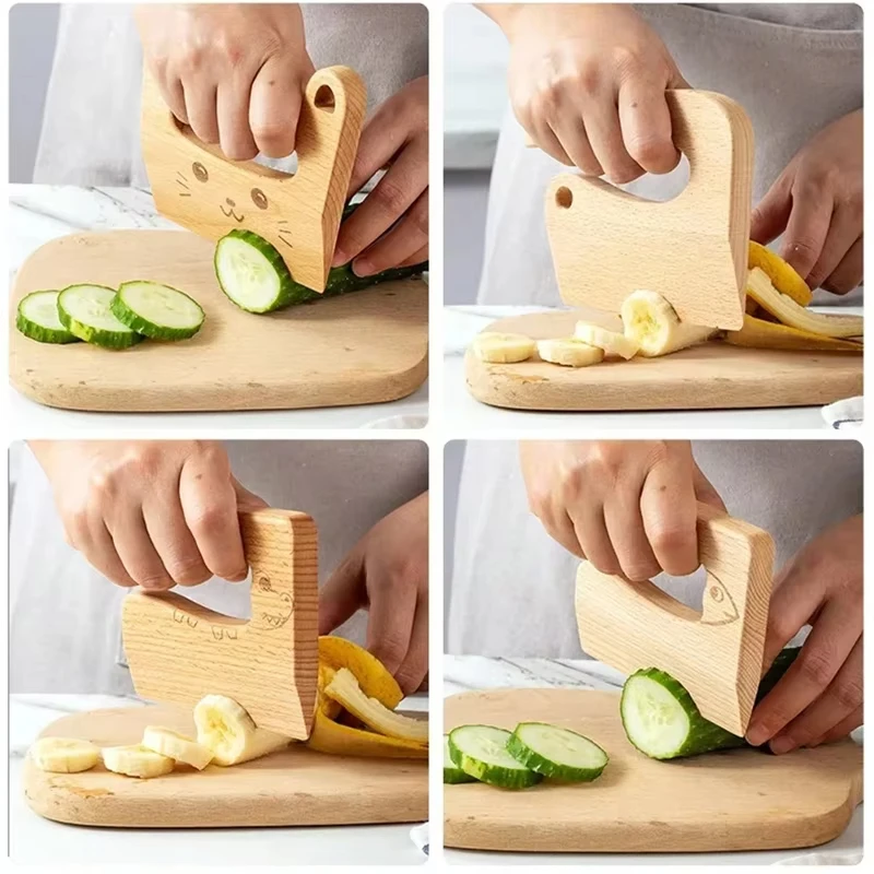 Wooden Montessori Knife Kids Cooking Toys Educational Safe Knives Cut Fruit Basic Toys & Life Skills Kitchen Tools For Toddlers