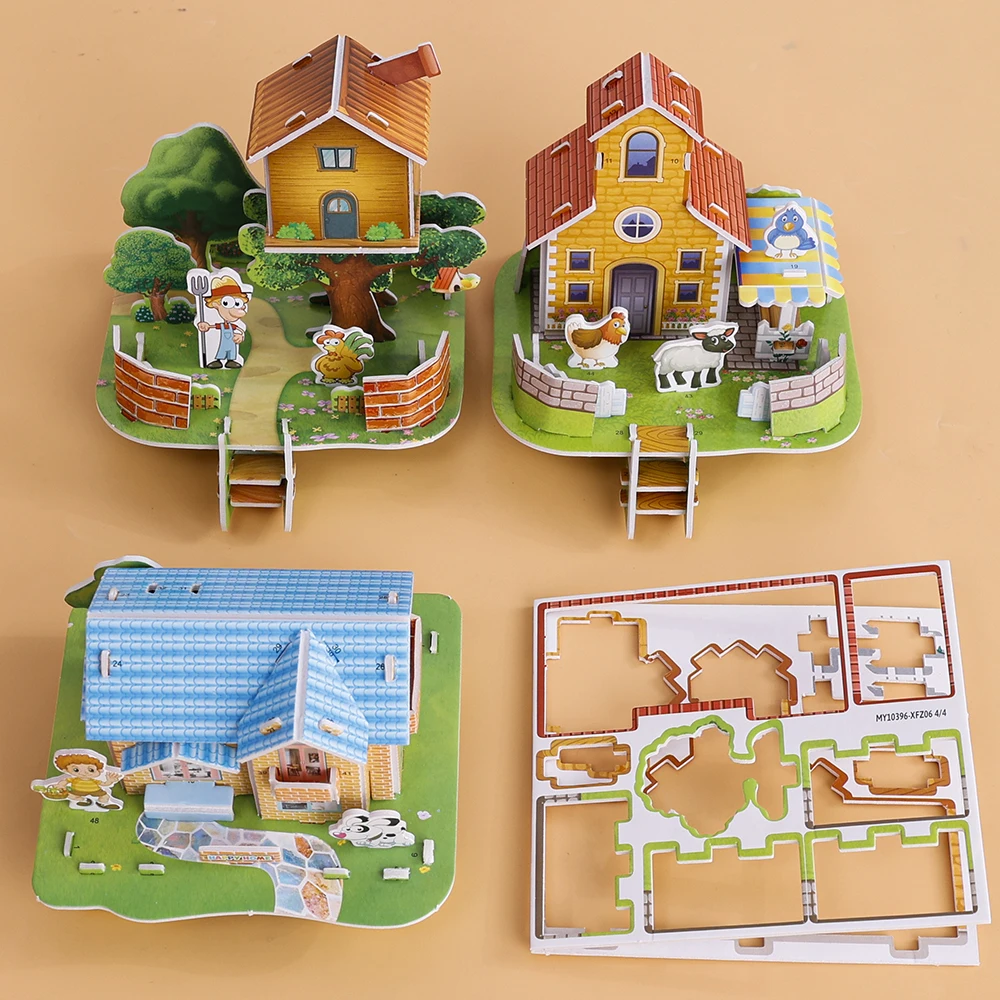 3D Three-dimensional Building Puzzle Model Toys DIY Handmade Paper Puzzle Building Blocks Educational Toy Gifts for Children