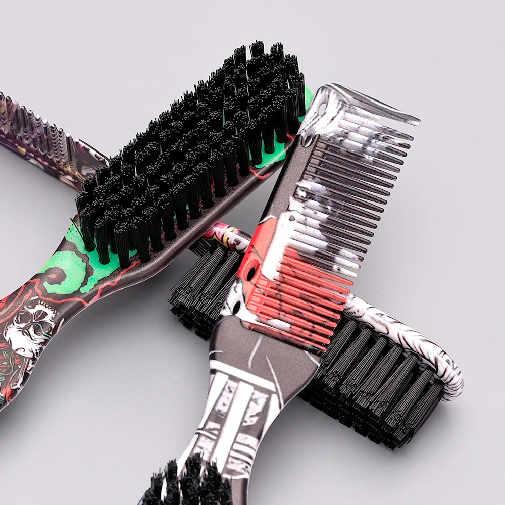 Double-sided Comb Printed Pattern Beard Styling Brush Professional Shave Beard Brush Barber Broken Hair Remove Comb For Men