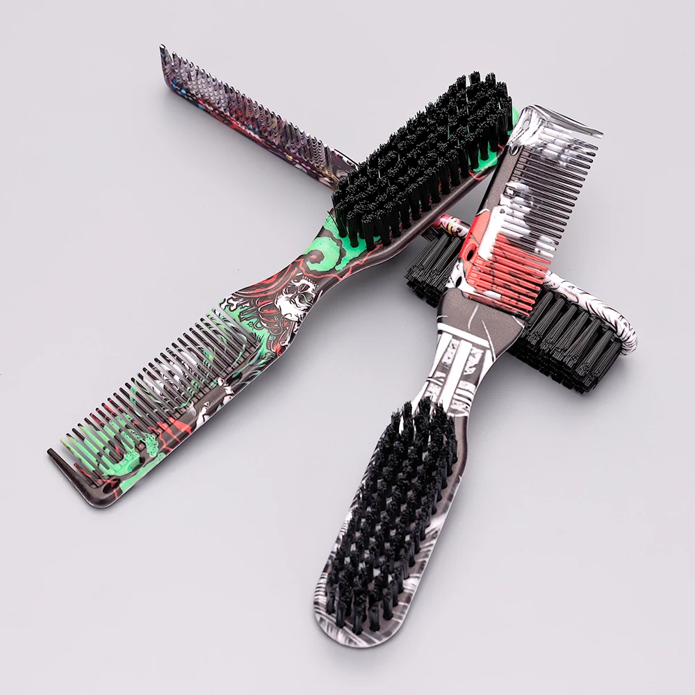 Double-sided Comb Printed Pattern Beard Styling Brush Professional Shave Beard Brush Barber Broken Hair Remove Comb For Men