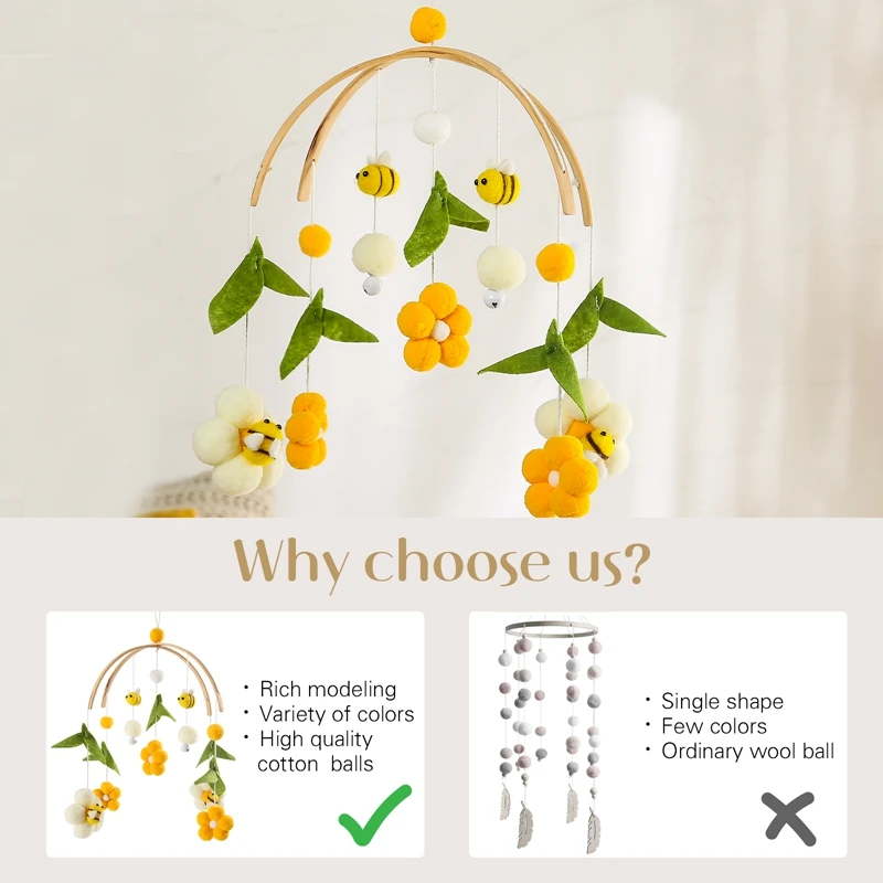 1Set Baby Crib Mobile Rattles Toys Cartoon Bee Bed Bell Kids Toy Room Decor Photography Props Toddler Rattles Hanging Toys