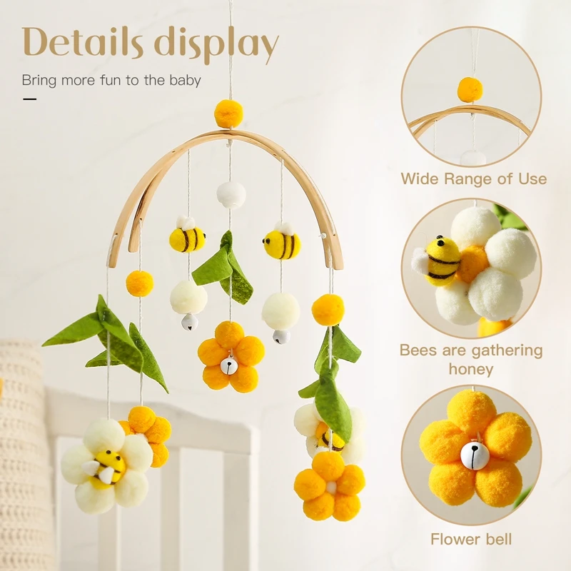 1Set Baby Crib Mobile Rattles Toys Cartoon Bee Bed Bell Kids Toy Room Decor Photography Props Toddler Rattles Hanging Toys