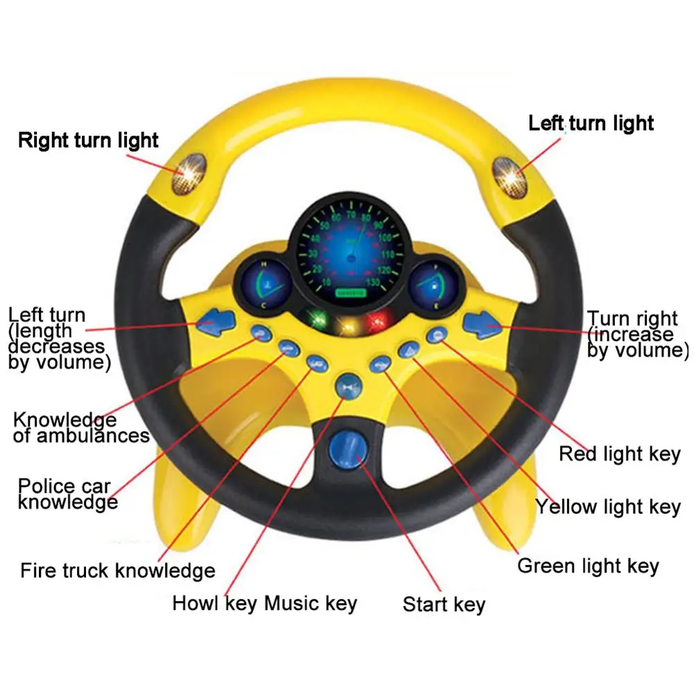 Electronic Simulation Steering Wheel With Light And Sound Early Education Puzzle Co-Pilot Sports Car Steering Wheel Toy Boy Gift