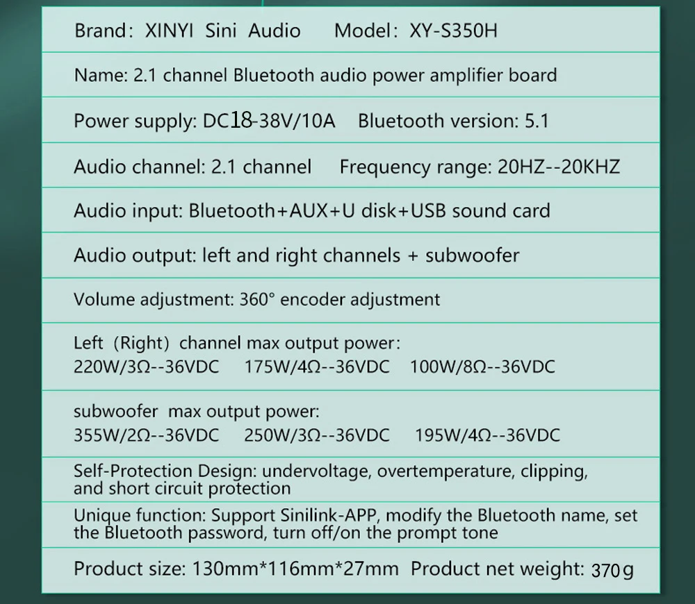 S350H TPA3251D2 Bluetooth 5.0 2.1 Channel Power Audio Stereo Subwoofer Amplifier Board 220WX2+350W TREBLE Bass Note Tuning AMP