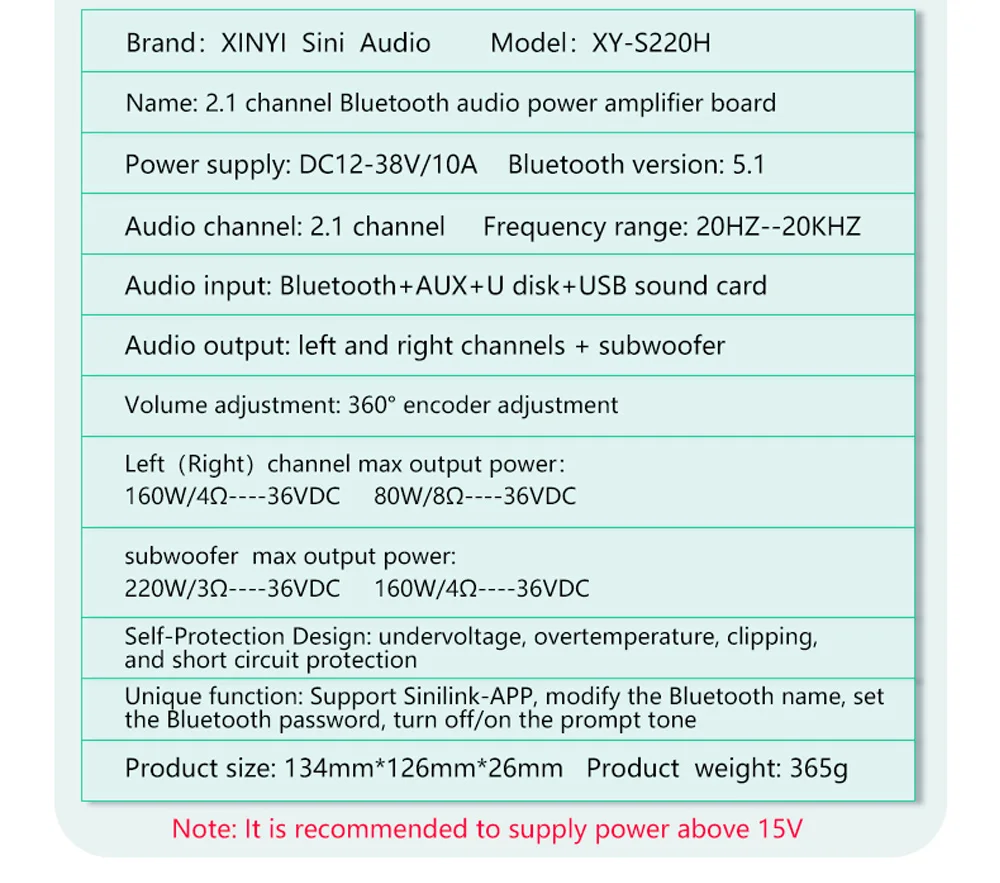 S350H TPA3251D2 Bluetooth 5.0 2.1 Channel Power Audio Stereo Subwoofer Amplifier Board 220WX2+350W TREBLE Bass Note Tuning AMP