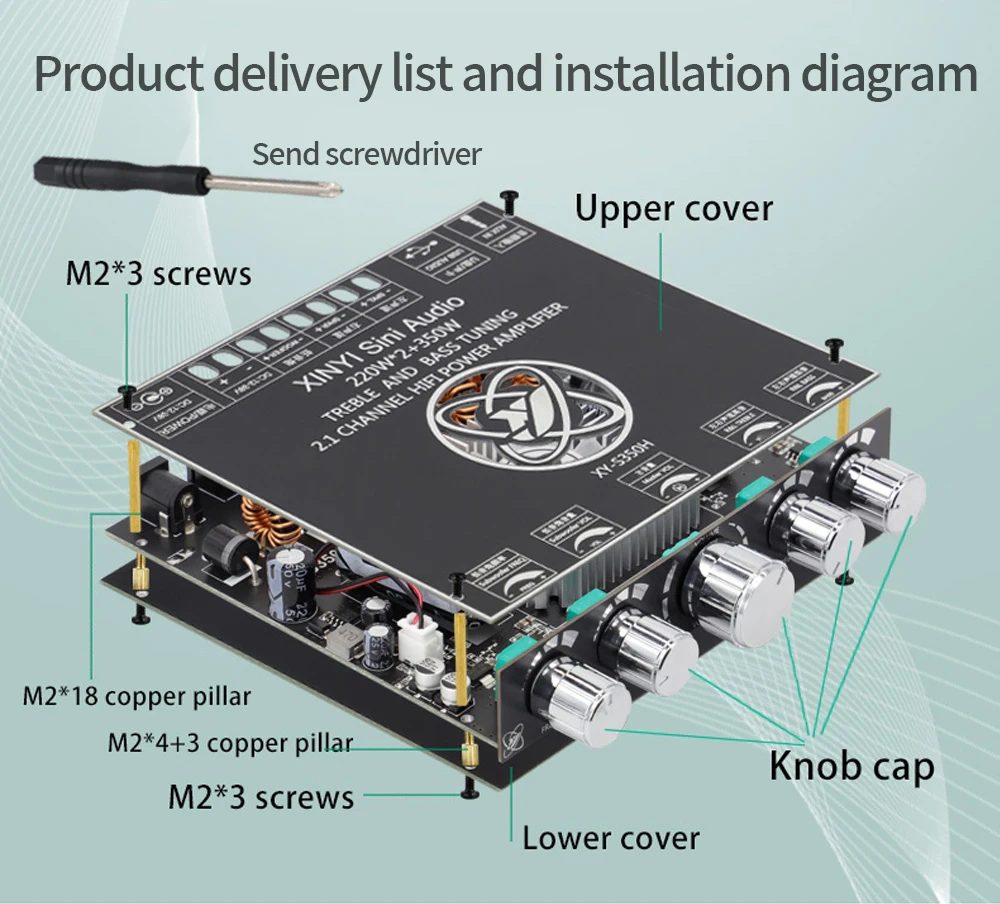 S350H TPA3251D2 Bluetooth 5.0 2.1 Channel Power Audio Stereo Subwoofer Amplifier Board 220WX2+350W TREBLE Bass Note Tuning AMP