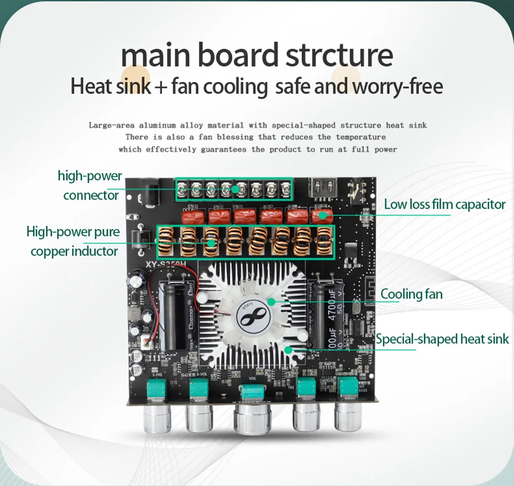 S350H TPA3251D2 Bluetooth 5.0 2.1 Channel Power Audio Stereo Subwoofer Amplifier Board 220WX2+350W TREBLE Bass Note Tuning AMP