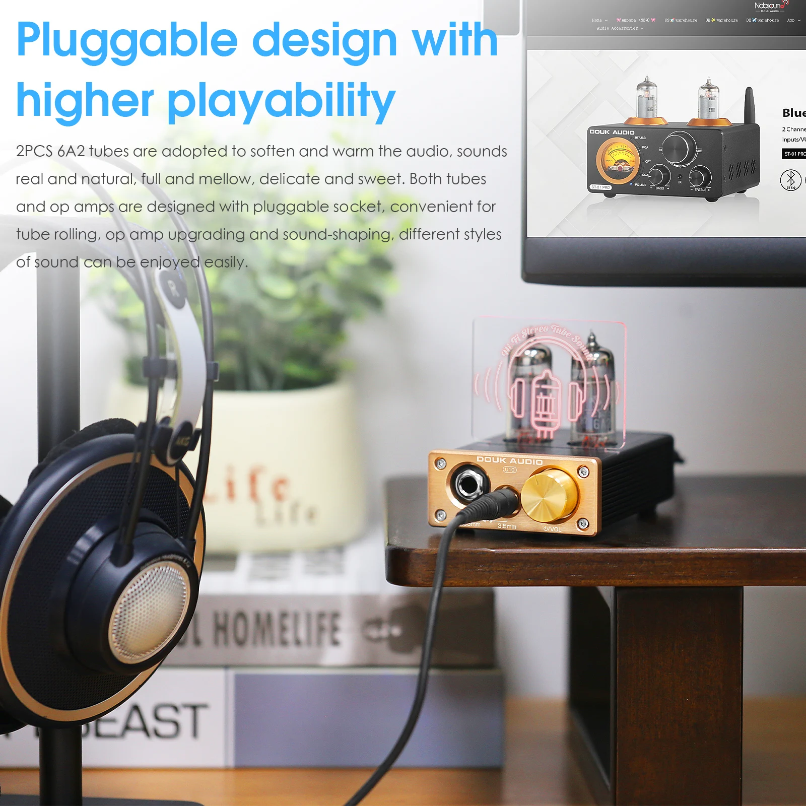 Douk Audio U10 HiFi Valve Tube Preamp Stereo AUX Desktop Audio Preamp 6.35mm/3.5mm Headphone Amplifier