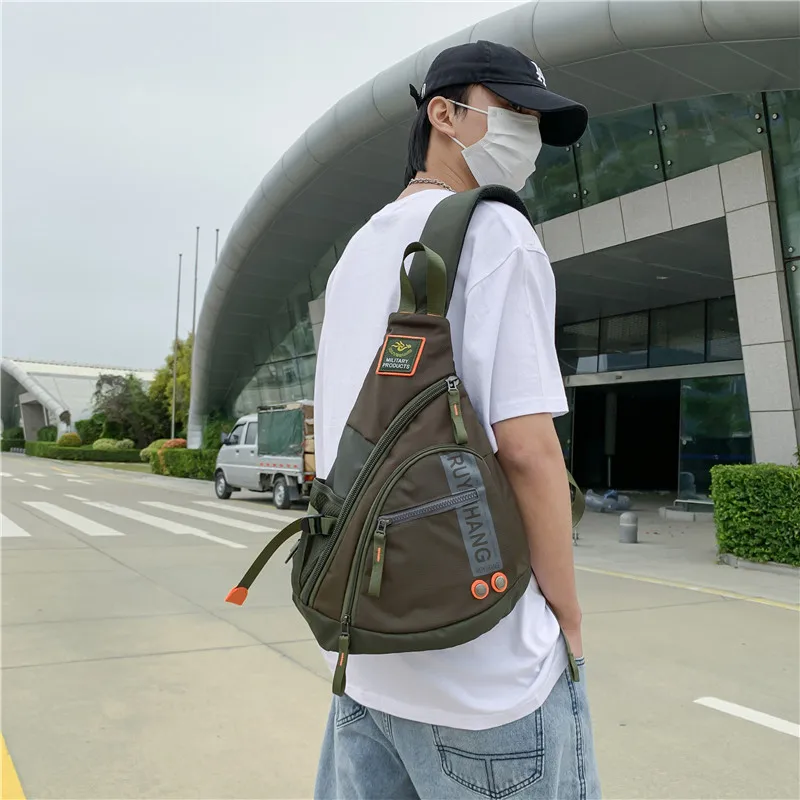Male Shoulder Bags Travel Crossbody Bags Men Military Chest Bag for School Trip Waterproof Nylon Messenger Bag Black Green