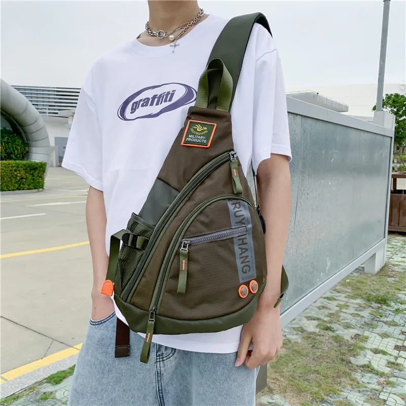 Male Shoulder Bags Travel Crossbody Bags Men Military Chest Bag for School Trip Waterproof Nylon Messenger Bag Black Green