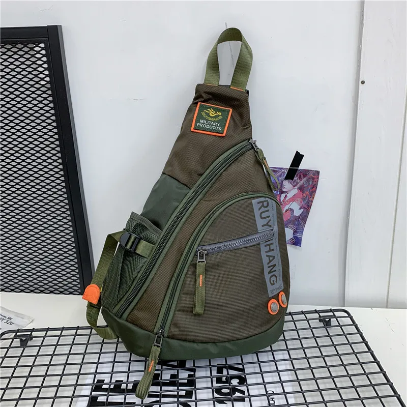 Male Shoulder Bags Travel Crossbody Bags Men Military Chest Bag for School Trip Waterproof Nylon Messenger Bag Black Green