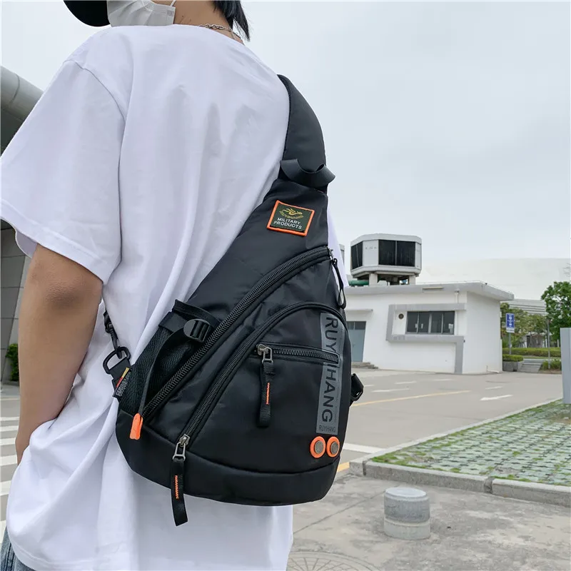 Male Shoulder Bags Travel Crossbody Bags Men Military Chest Bag for School Trip Waterproof Nylon Messenger Bag Black Green