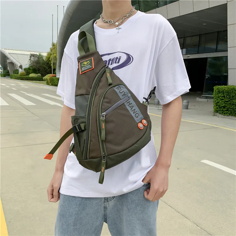 Male Shoulder Bags Travel Crossbody Bags Men Military Chest Bag for School Trip Waterproof Nylon Messenger Bag Black Green