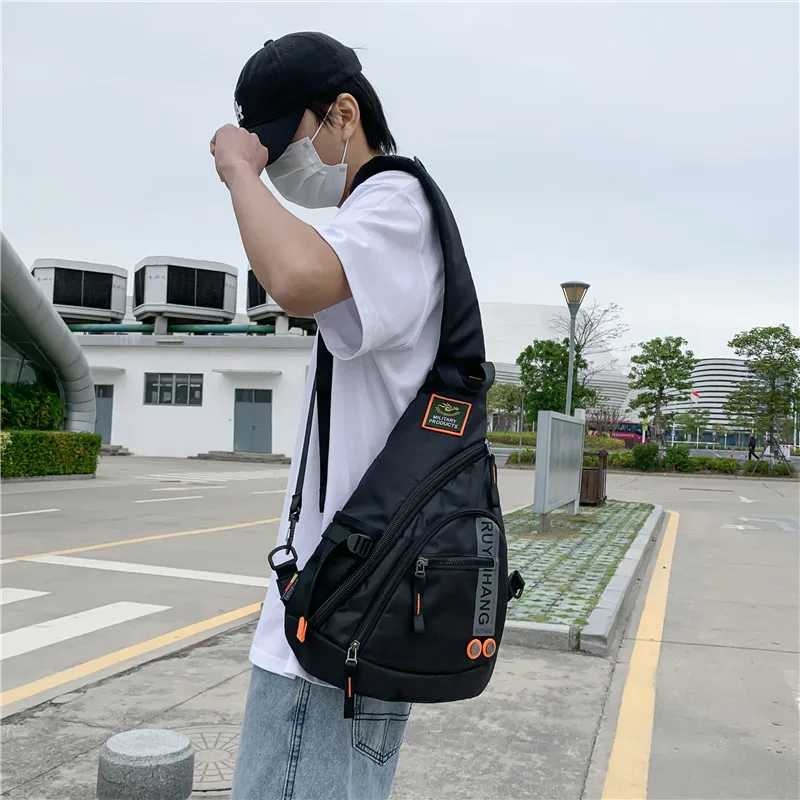 Male Shoulder Bags Travel Crossbody Bags Men Military Chest Bag for School Trip Waterproof Nylon Messenger Bag Black Green