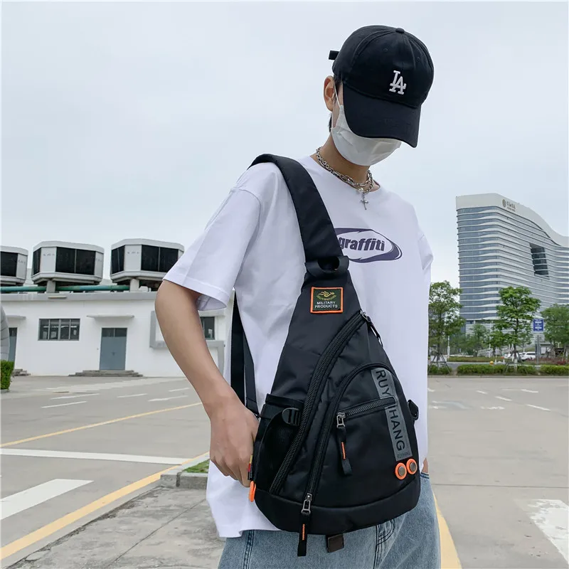 Male Shoulder Bags Travel Crossbody Bags Men Military Chest Bag for School Trip Waterproof Nylon Messenger Bag Black Green