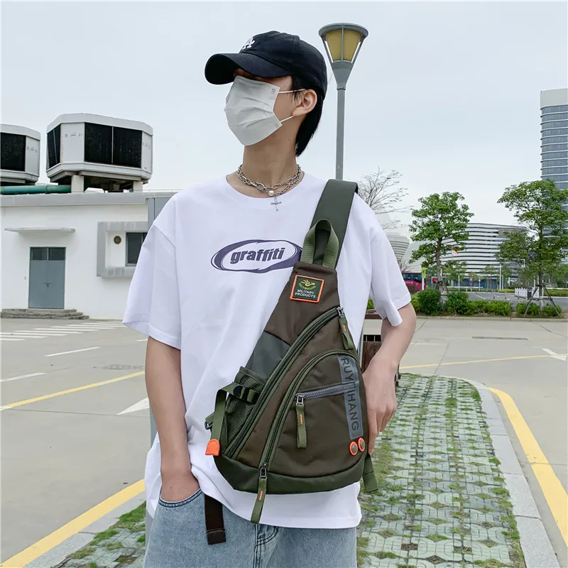 Male Shoulder Bags Travel Crossbody Bags Men Military Chest Bag for School Trip Waterproof Nylon Messenger Bag Black Green