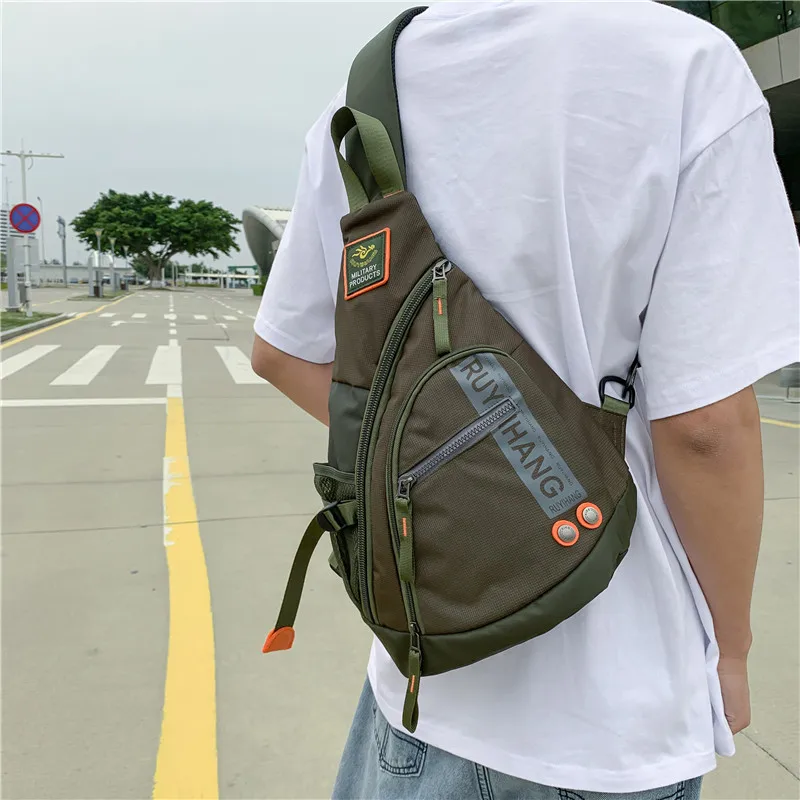Male Shoulder Bags Travel Crossbody Bags Men Military Chest Bag for School Trip Waterproof Nylon Messenger Bag Black Green