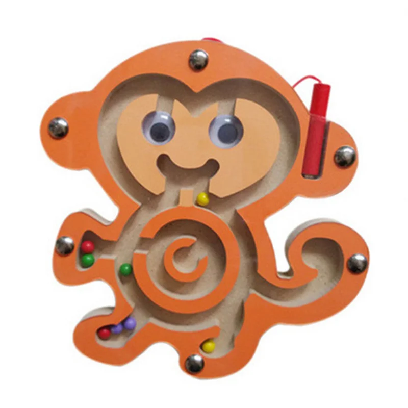 Children Magnetic Maze Toy Kids Wooden Puzzle Game Toy Kids Early Educational Brain Teaser Wooden Toy Intellectual Jigsaw Board