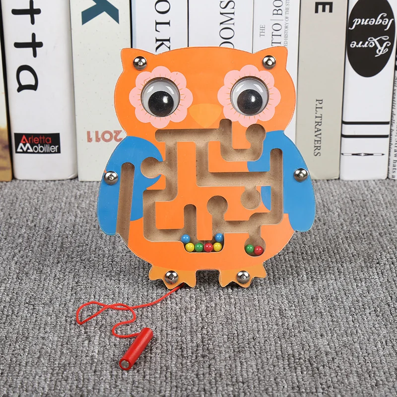 Children Magnetic Maze Toy Kids Wooden Puzzle Game Toy Kids Early Educational Brain Teaser Wooden Toy Intellectual Jigsaw Board