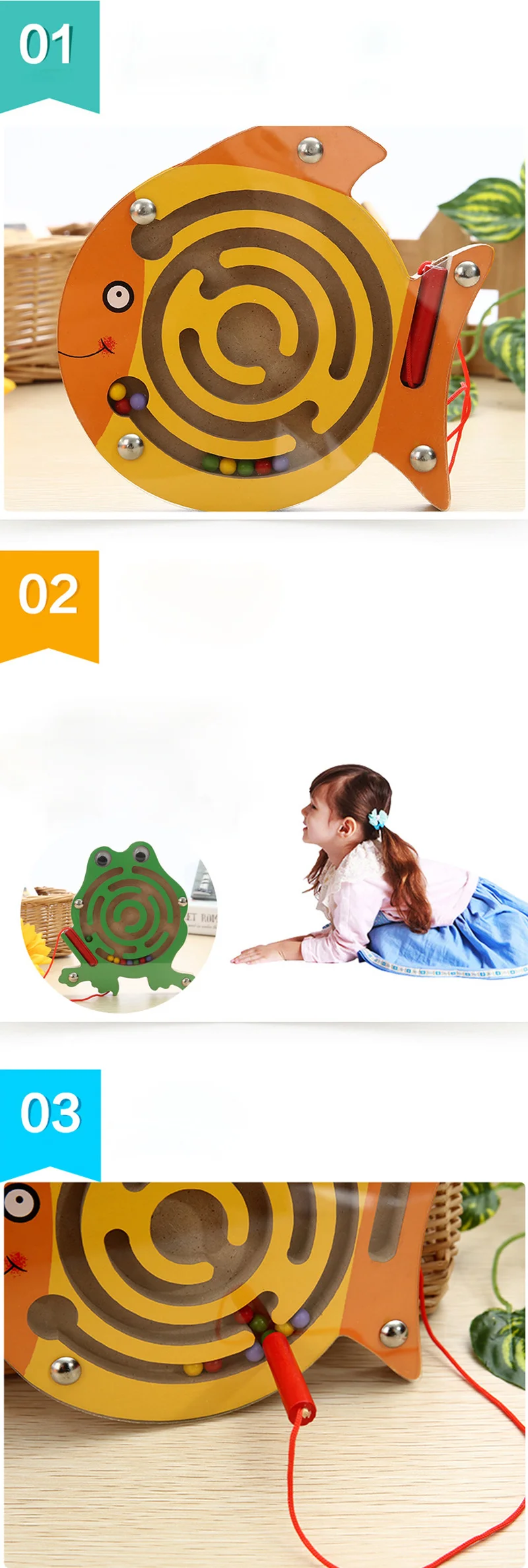 Children Magnetic Maze Toy Kids Wooden Puzzle Game Toy Kids Early Educational Brain Teaser Wooden Toy Intellectual Jigsaw Board