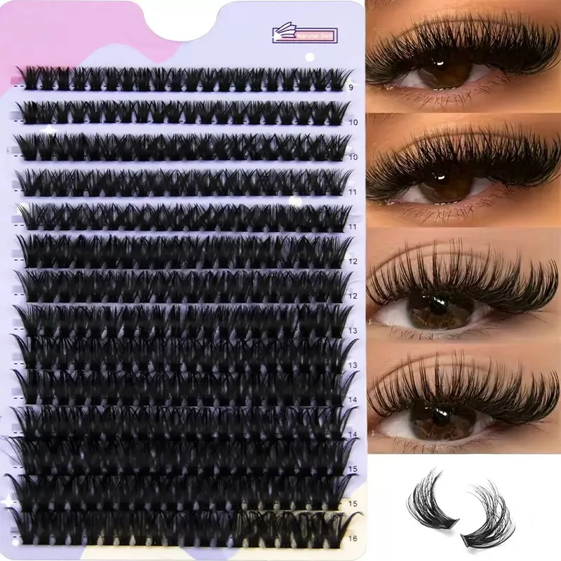 Cluster Lashes, 240pcs 40D 9-16mm Mixed Lengths, Ultra-Natural Look Thin Ultra-Soft Ultra-Light, Reusable for Beginners