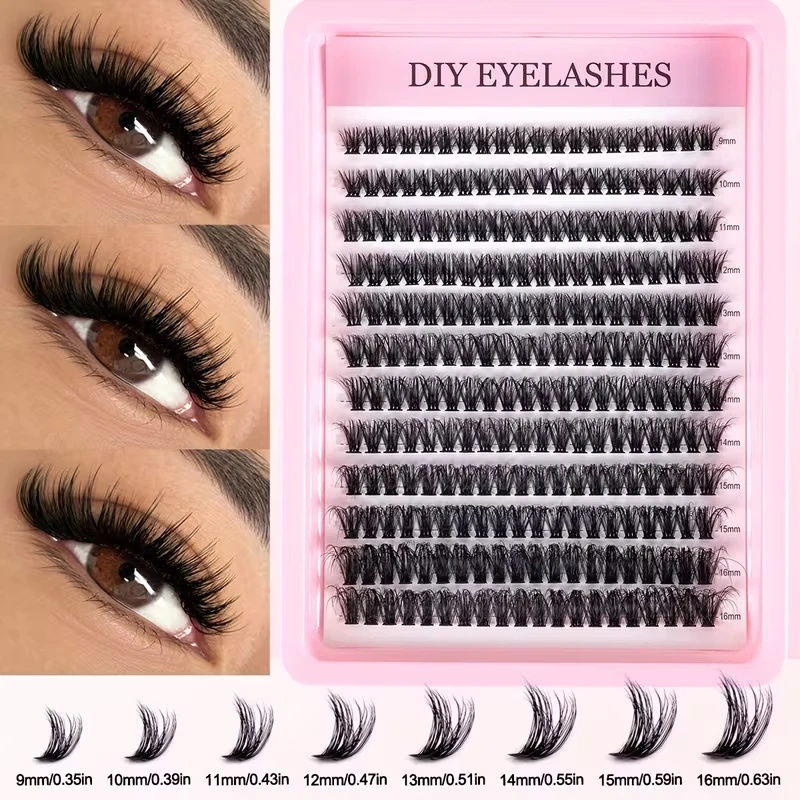 Cluster Lashes, 240pcs 40D 9-16mm Mixed Lengths, Ultra-Natural Look Thin Ultra-Soft Ultra-Light, Reusable for Beginners