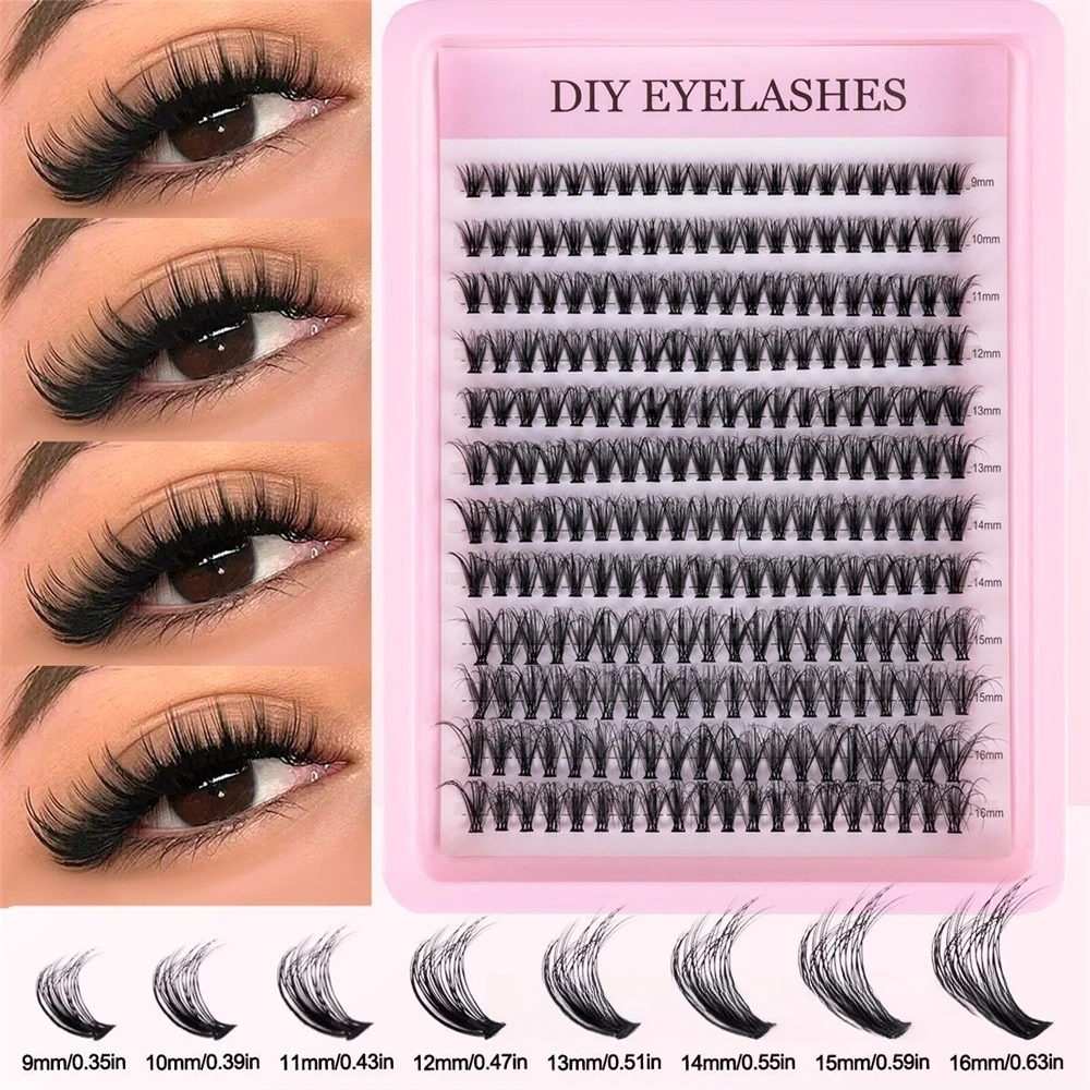 Cluster Lashes, 240pcs 40D 9-16mm Mixed Lengths, Ultra-Natural Look Thin Ultra-Soft Ultra-Light, Reusable for Beginners