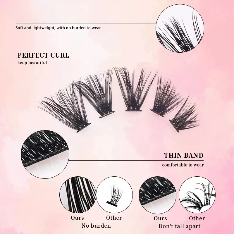 Cluster Lashes, 240pcs 40D 9-16mm Mixed Lengths, Ultra-Natural Look Thin Ultra-Soft Ultra-Light, Reusable for Beginners