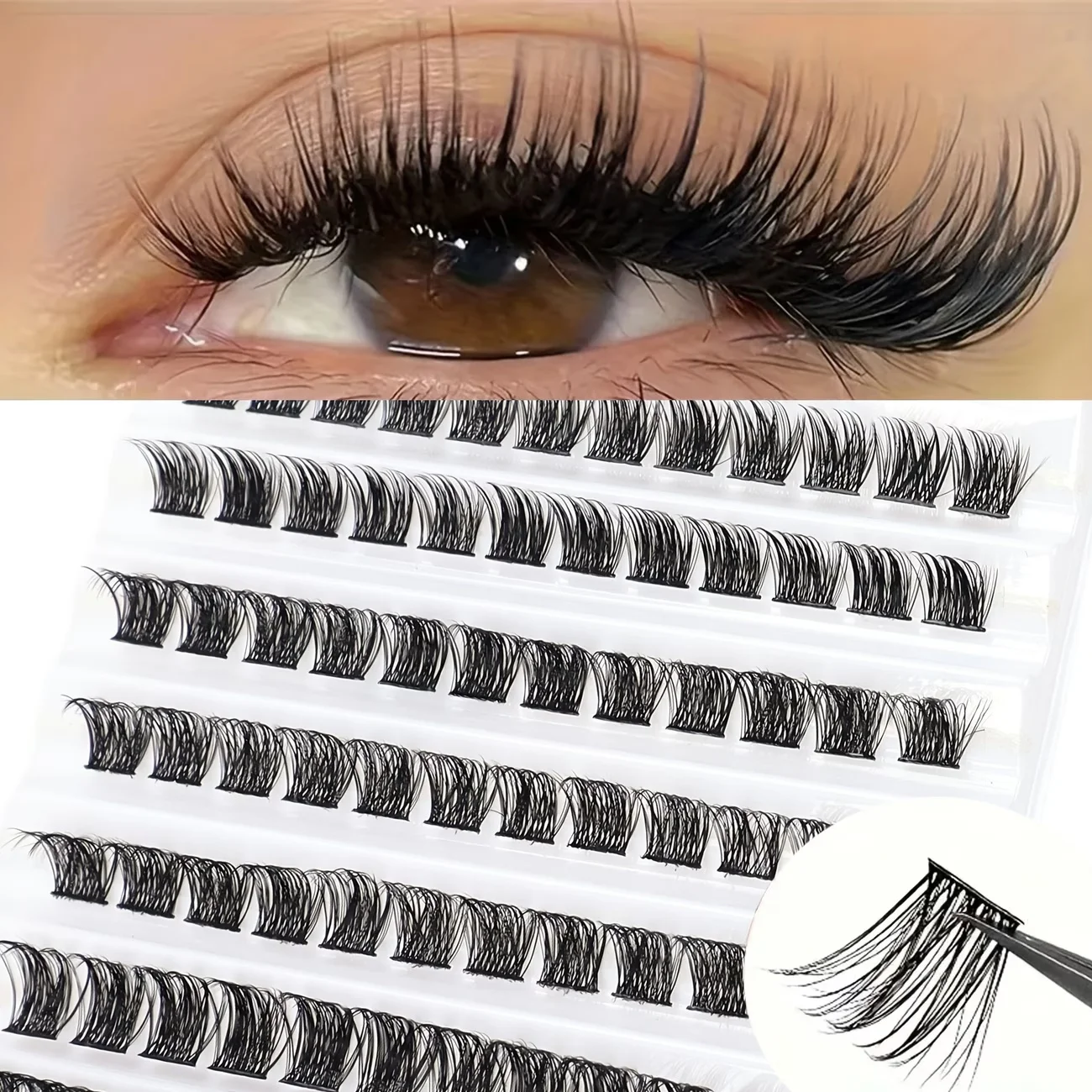 Cluster Lashes, 240pcs 40D 9-16mm Mixed Lengths, Ultra-Natural Look Thin Ultra-Soft Ultra-Light, Reusable for Beginners