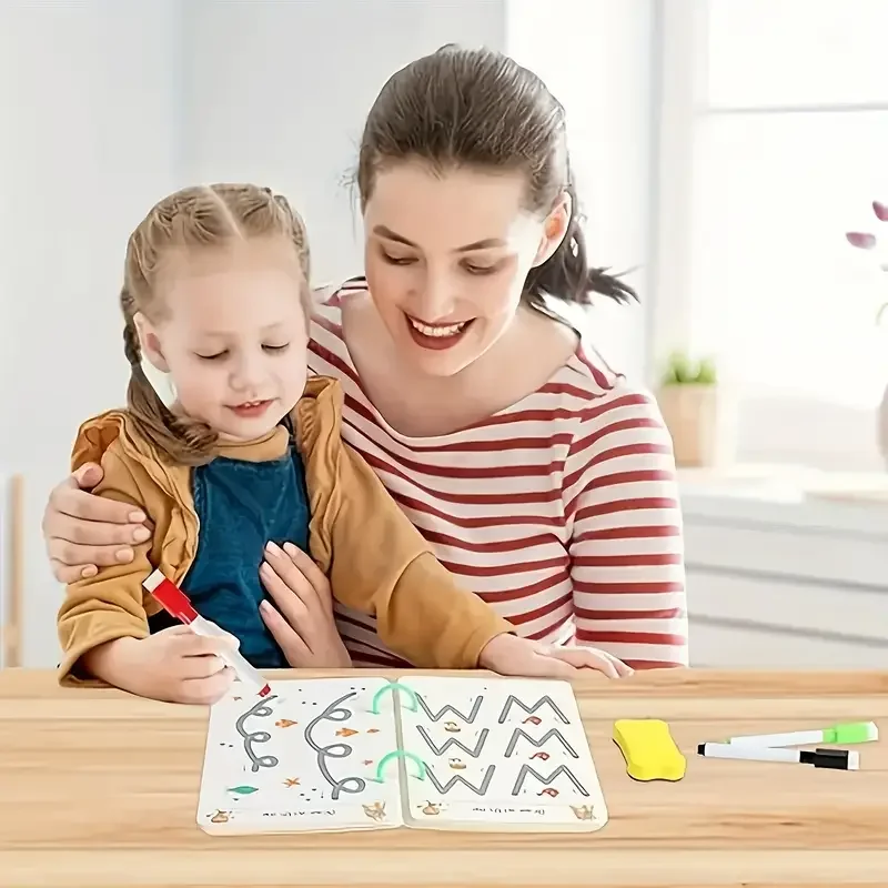 36-Page Reusable Workbook - 2 Pens + Eraser, Erasable Stickers for Kids' Drawing & Control, New Year & Christmas Gift