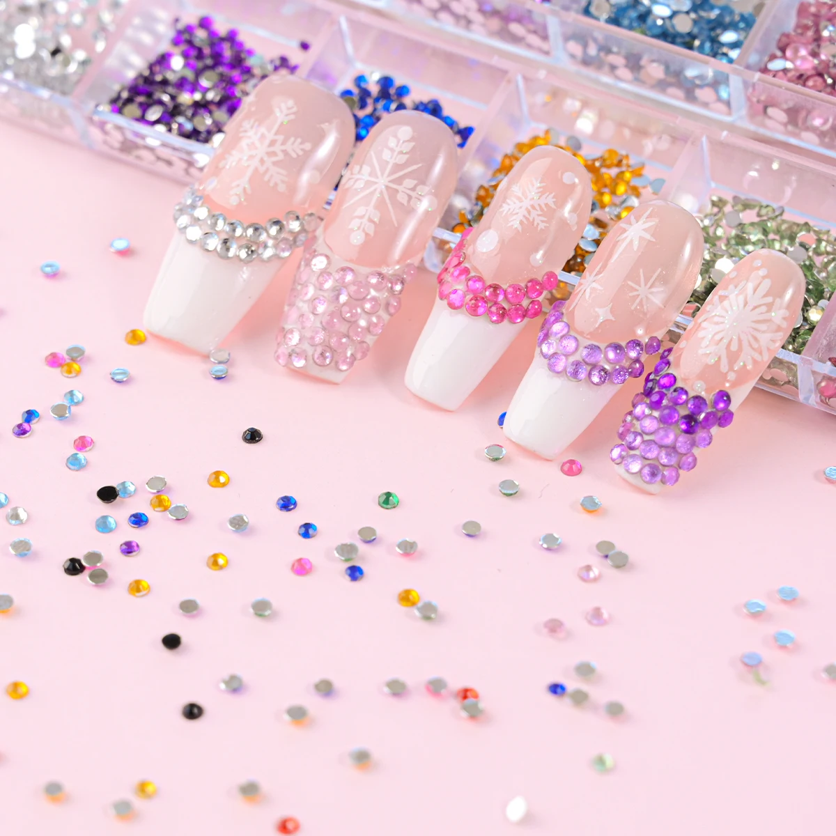 12Grids Mixed Mini Christmas Gems Nail Charms 2mm Luxury Crystal Nail Glitter Rhinestone Red/Green Flatback Christmas Nail Parts