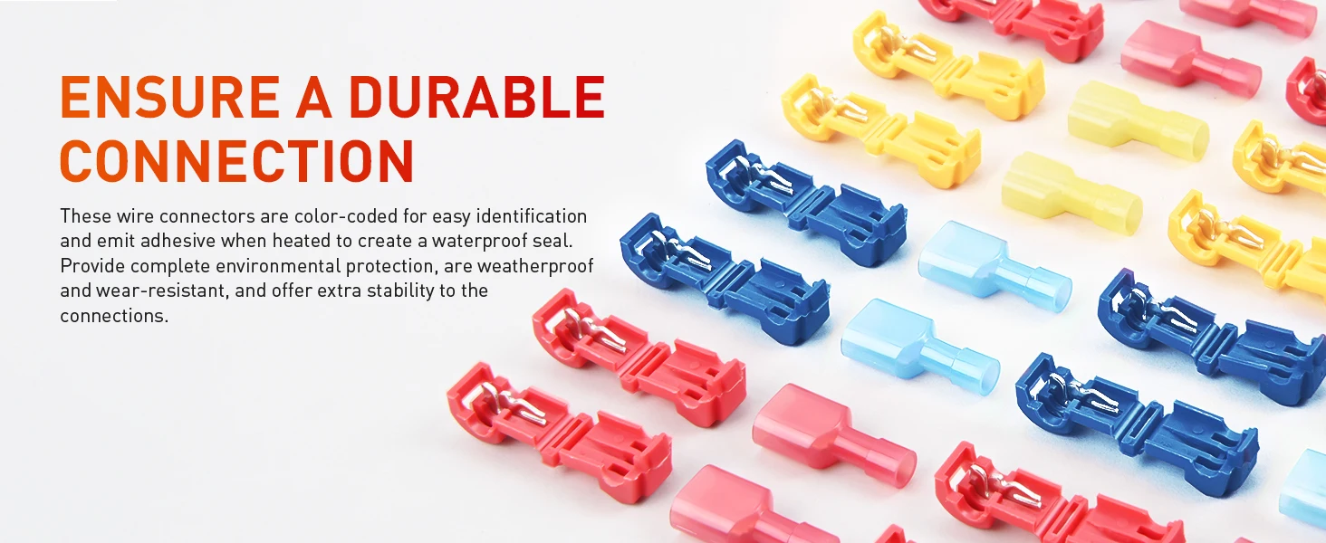 T Tap Wire Connectors, 60/50/40pcs Self-Stripping with Nylon Fully Insulated Male Quick Disconnect Splice T Type Electrical Wire