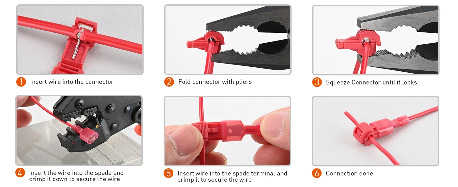 T Tap Wire Connectors, 60/50/40pcs Self-Stripping with Nylon Fully Insulated Male Quick Disconnect Splice T Type Electrical Wire