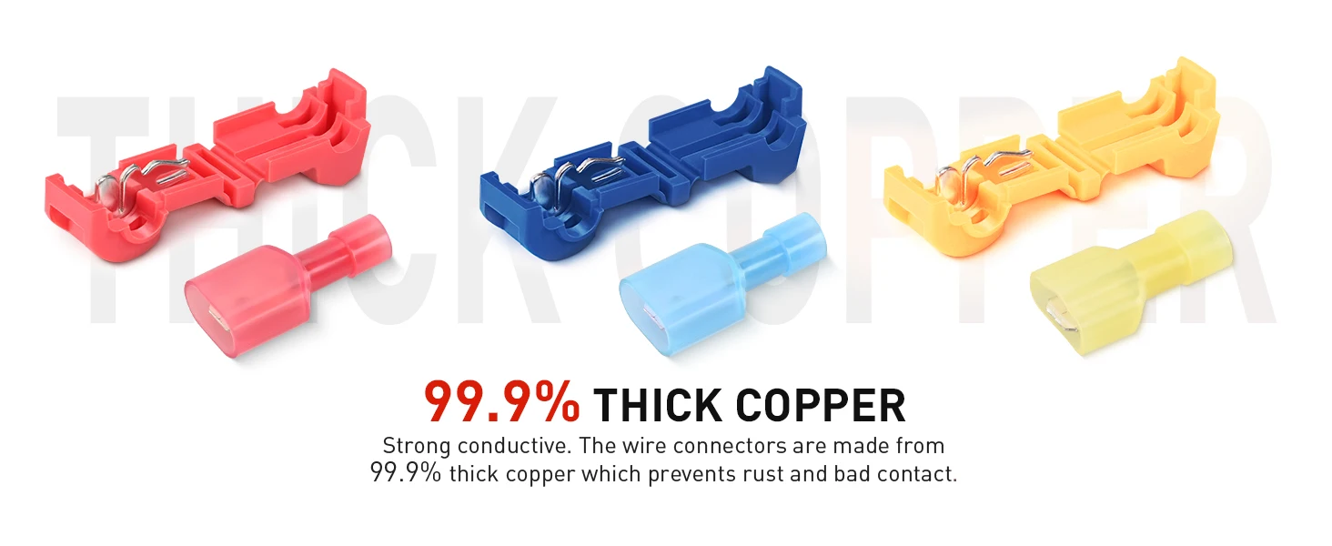 T Tap Wire Connectors, 60/50/40pcs Self-Stripping with Nylon Fully Insulated Male Quick Disconnect Splice T Type Electrical Wire
