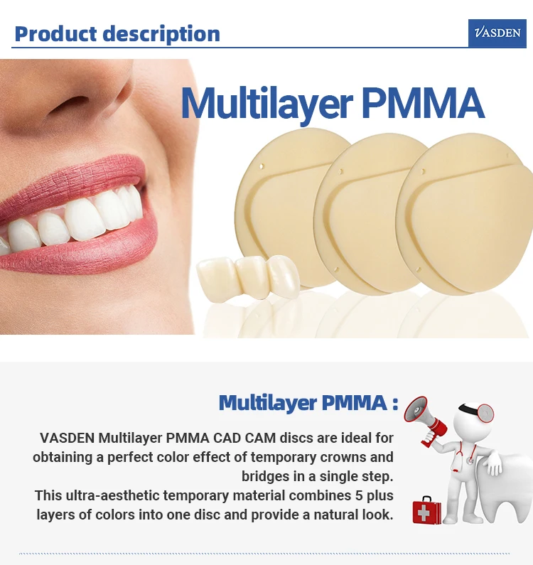 Multilayer 98*20mm PMMA Disc Dental Material Cad Cam Open Milling System PMMA Blank
