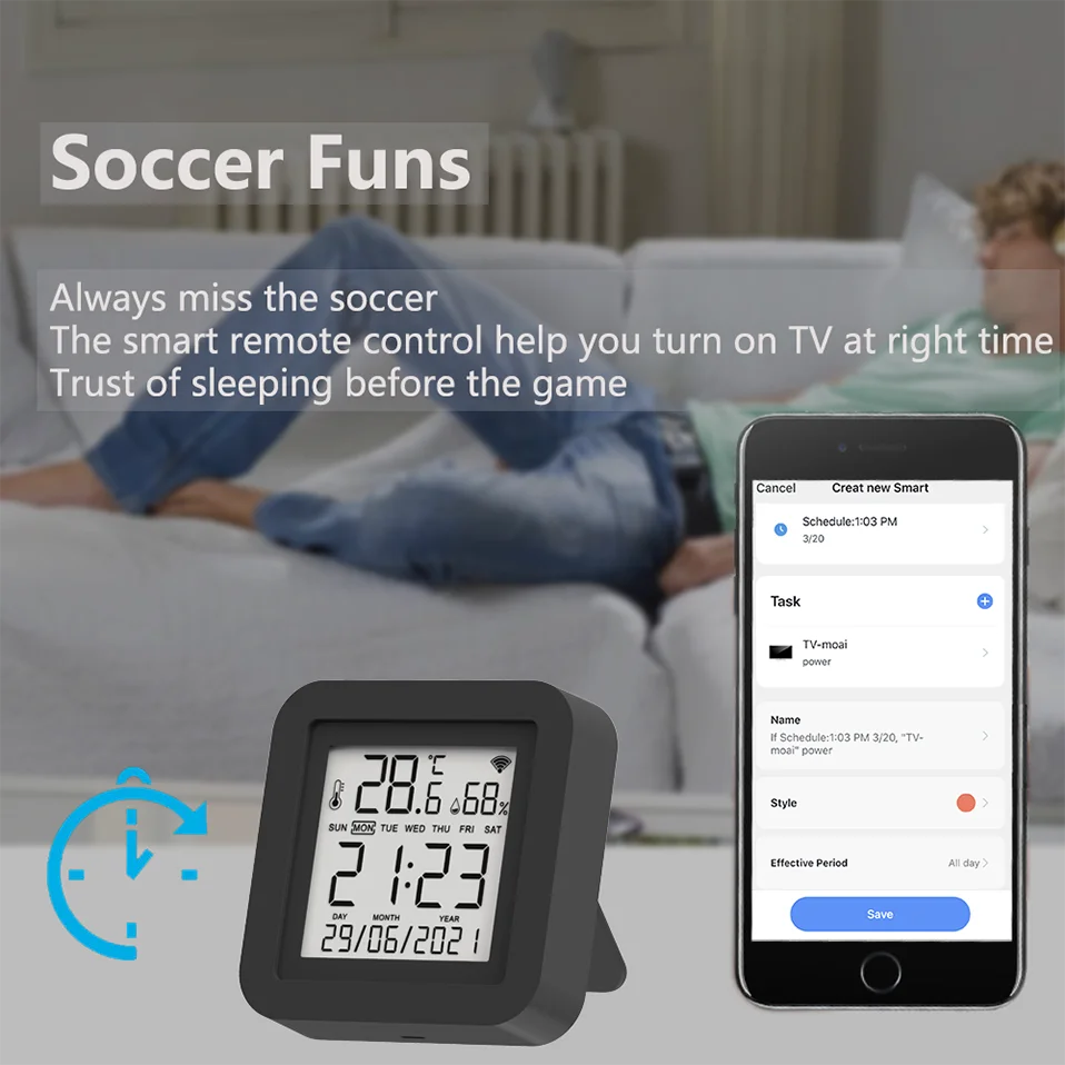 Tuya WiFi Smart IR with Temperature & Humidity Sensor and Date Display for Air Conditioner TV Work with Alexa,Google Home