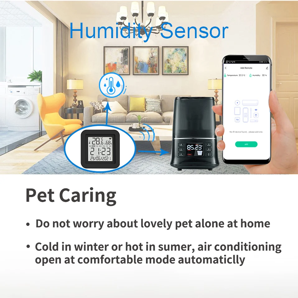Tuya WiFi Smart IR with Temperature & Humidity Sensor and Date Display for Air Conditioner TV Work with Alexa,Google Home