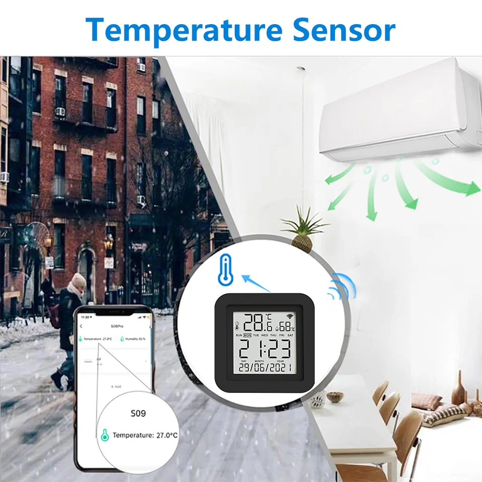 Tuya WiFi Smart IR with Temperature & Humidity Sensor and Date Display for Air Conditioner TV Work with Alexa,Google Home