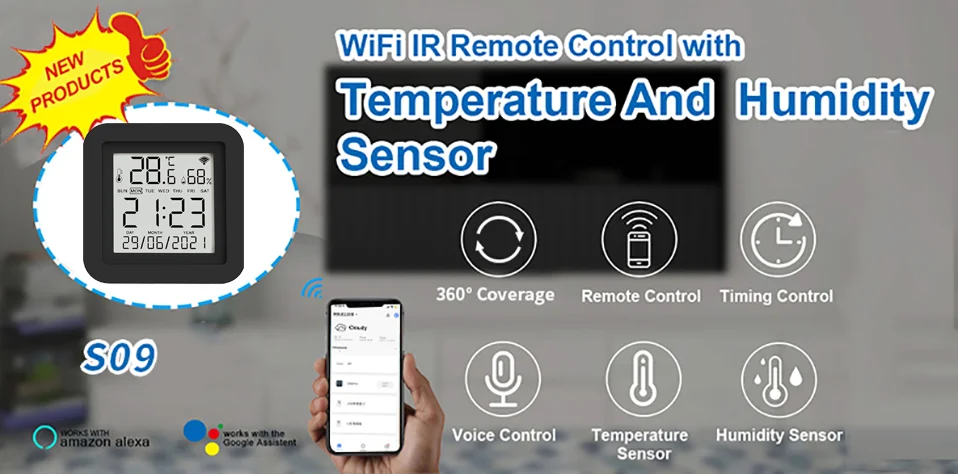 Tuya WiFi Smart IR with Temperature & Humidity Sensor and Date Display for Air Conditioner TV Work with Alexa,Google Home