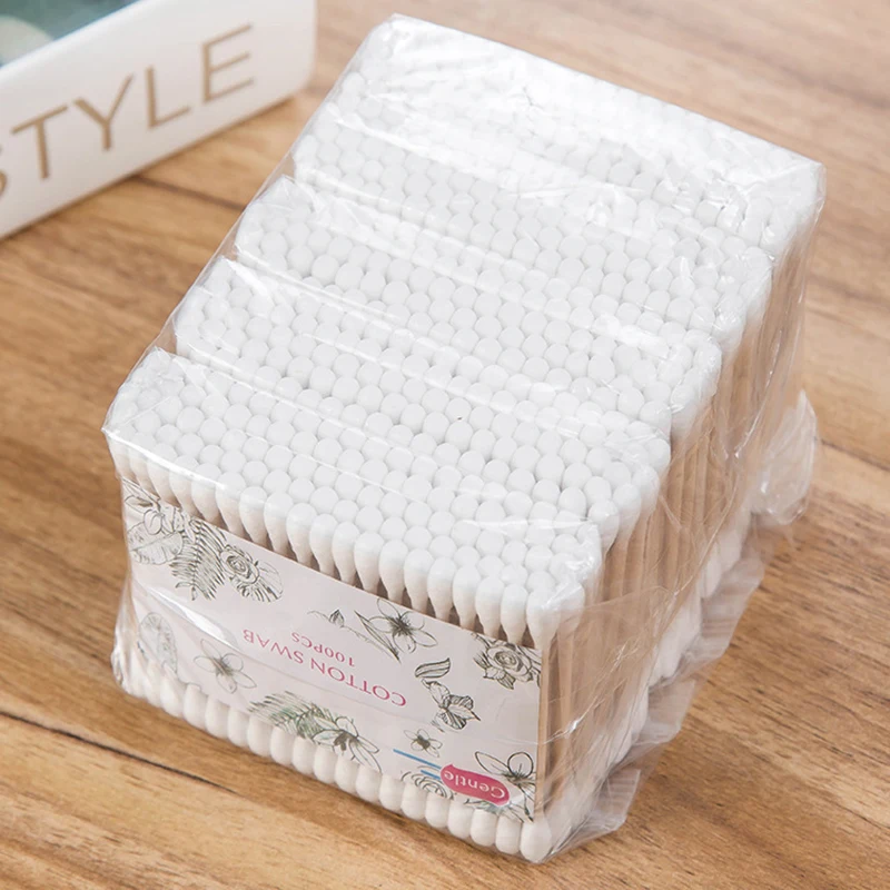 100/500pcs Double Head Cotton Swab Women Makeup Cotton Buds Tip For Wood Sticks Nose Ears Cleaning Health Care Tools