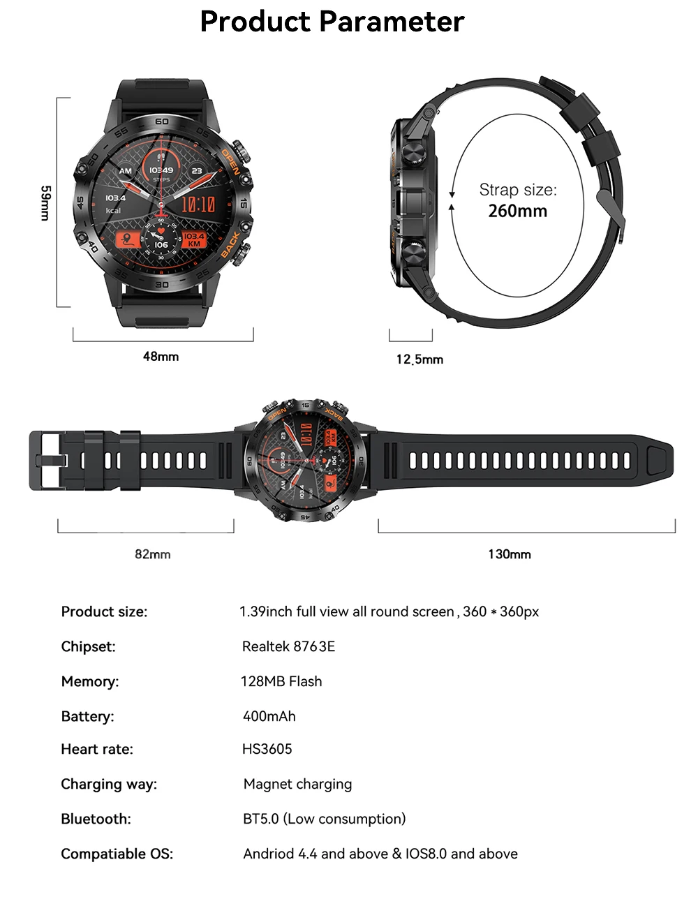 MEVADEN Steel 1.39 inch Men Luxury Smart Watch Bluetooth Call Sport Fitness Tracker Health Monitor Smartwatch for Male MD52