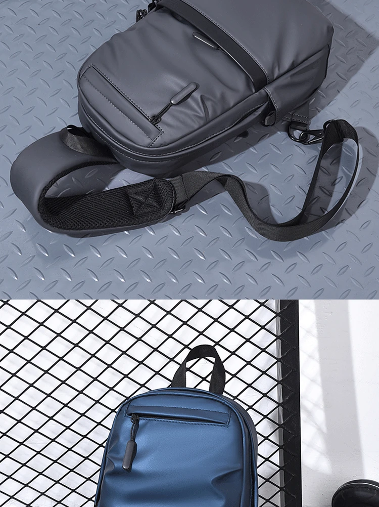 Men's New Trendy Casual Leather Membrane Chest Bag Splash-proof Multifunctional Crossbody Chest Bag